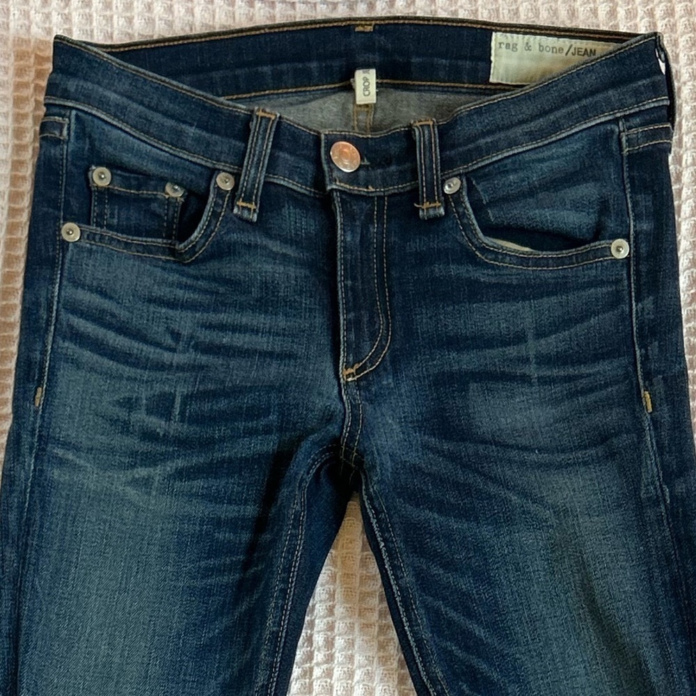 Rag & Bone Alderly Crop Skinny Jeans Blue Denim Raw Fray Hem Low Mid Rise 24 EUC - Picture 4 of 9